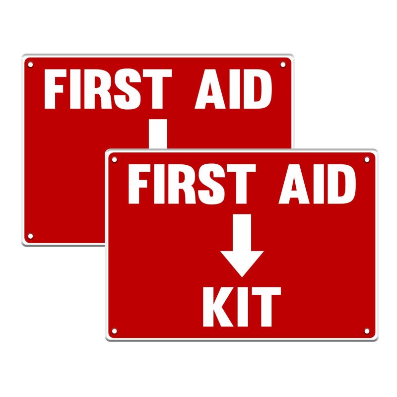 Safety Supply Mart 2 Pack First Aid Safety Sign For Emergency Kit, Clear Visible 7" x 10", Easy To Install, Durable Water Resistant for Indoor and Outdoor Use - Image 1